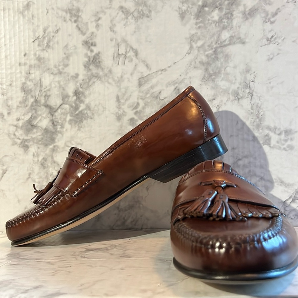 NWOT NIB Johnston & Murphy Stanza Tassel Loafer MADE IN‎ ITALY Size 8W Chestnut